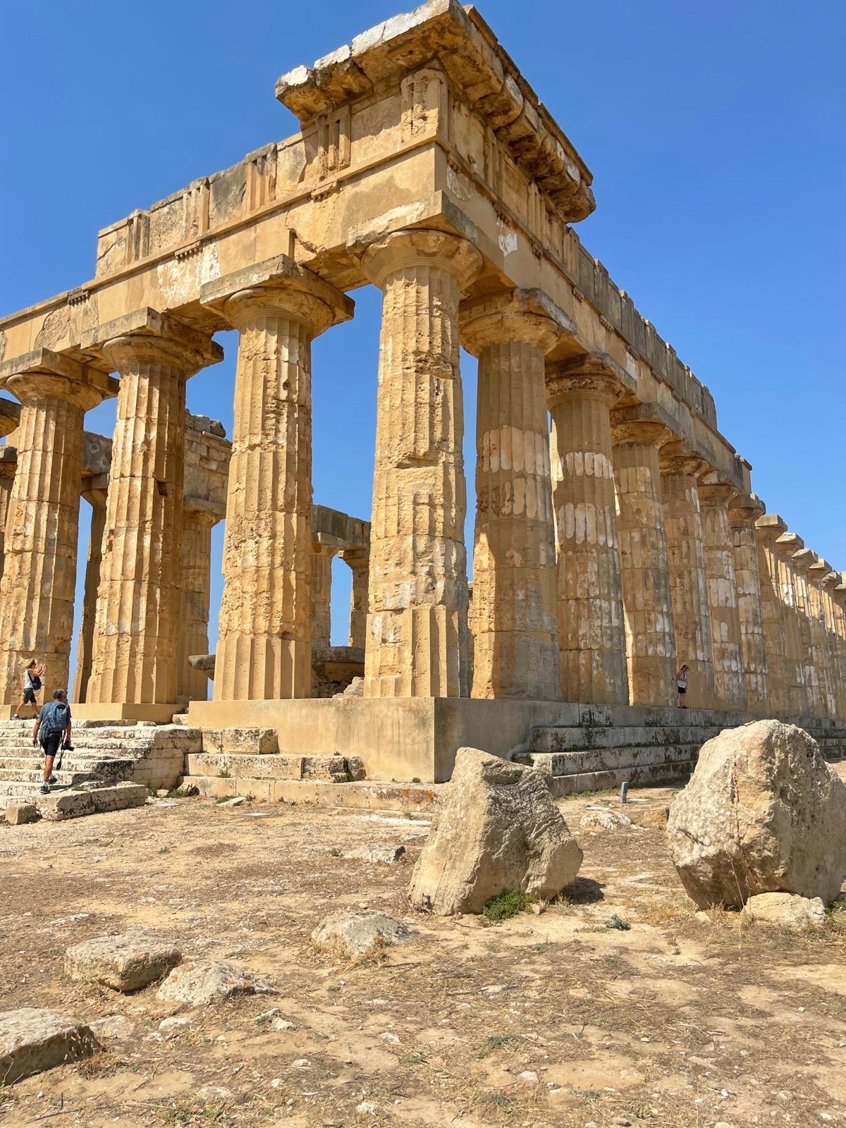 Le colonne doriche di un tempio di Selinunte, viste dal basso